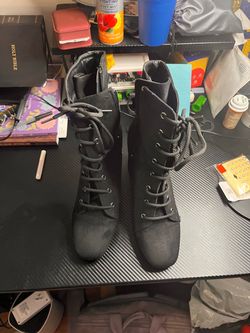 Black Lace-Up Combat Boots with Side Zipper