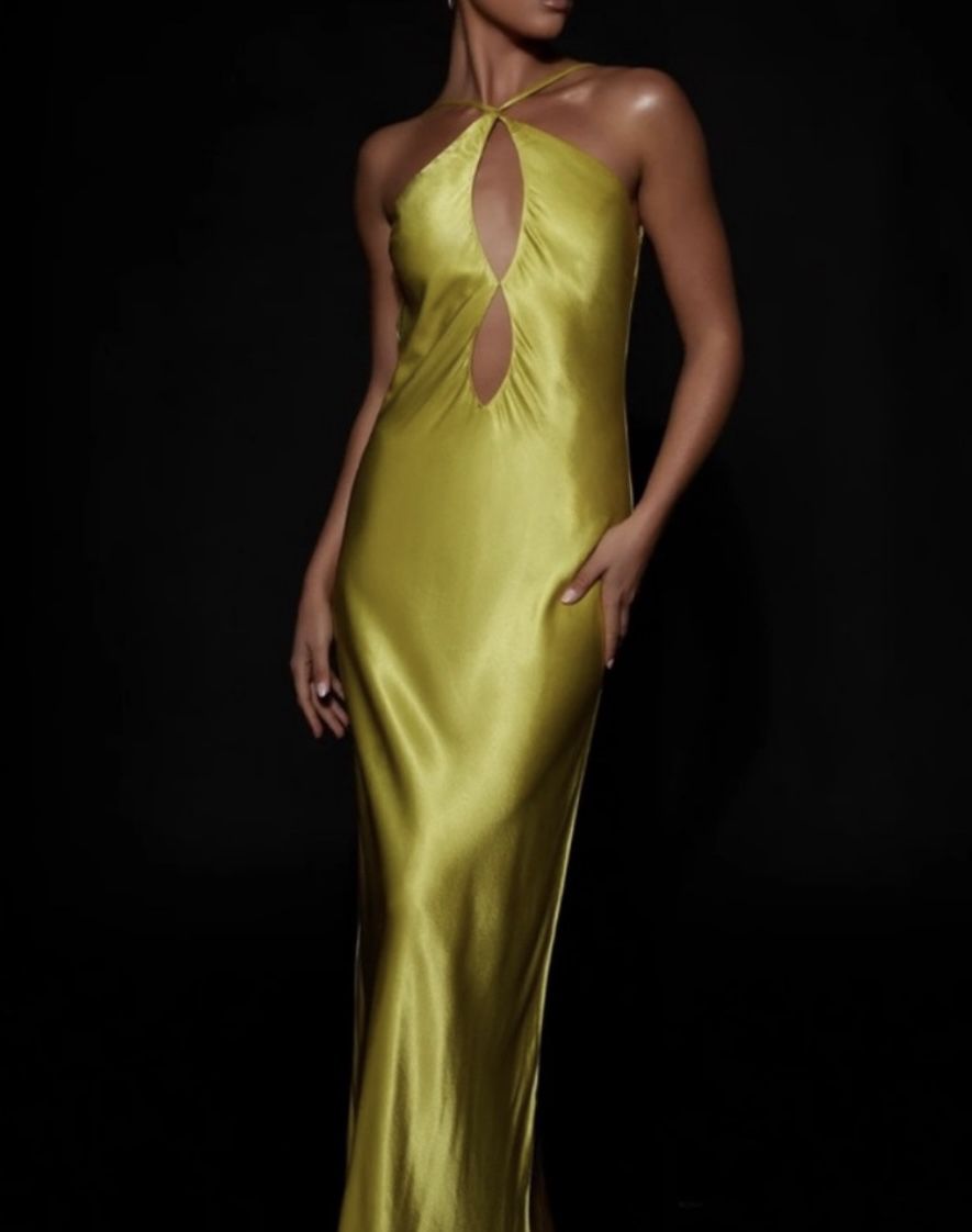 Yellow Meshki Lucia Satin maxi Dress XS