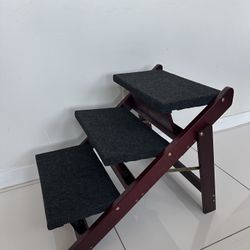 BRIKY Wooden Dog Stairs/Steps 19.5”H - Foldable 3 Steps Dog Steps for High Bed Couch Cars, Non-Slip Pet Stairs for Small Large Medium Dogs and Cats, N