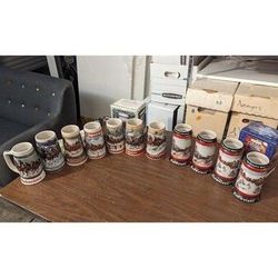 Budweiser Vintage Beer Mugs Lot 13 Christmas Clydesdales Used Collectible Steins