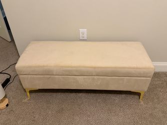 Cream Velvet Upholstered Bench with Gold Legs
