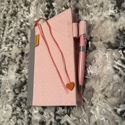 Pink and Gray Portable Notebook with Pen