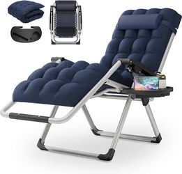 Stable Folding Chair Outdoor Lounge Chair Beach Pool Lawn Recliner Sunbathing Chair, with Detachable Soft Cushion, Pillow and Side Tray, 330lbs Capaci
