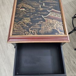 Chinoiserie Black Lacquer End Table
