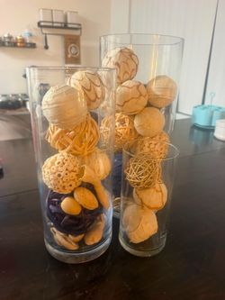 Glass Cylinder Vases with Decorative Filler Balls