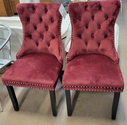 ✨ Pair of Burgundy Velvet Tufted Dining Chairs (Set of 2)