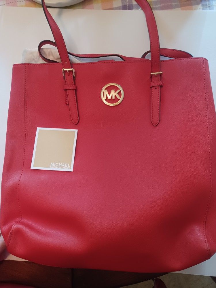 Michael Kors Red Leather Magnetic Tote Bag