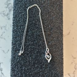 925 Sterling Silver Real Diamond Ribbon Slide Pendant/necklace