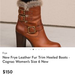 Frye Leather Fur Boots Size 6 Woman’s Cognac New