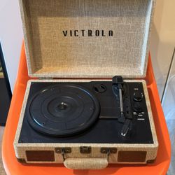 Victrola Portable Record Player with Built In Speakers and Bluetooth Connectivity (Linen Fabric)