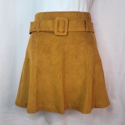 Zara Faux Suede Belted Mini Skirt - Mustard - Size S