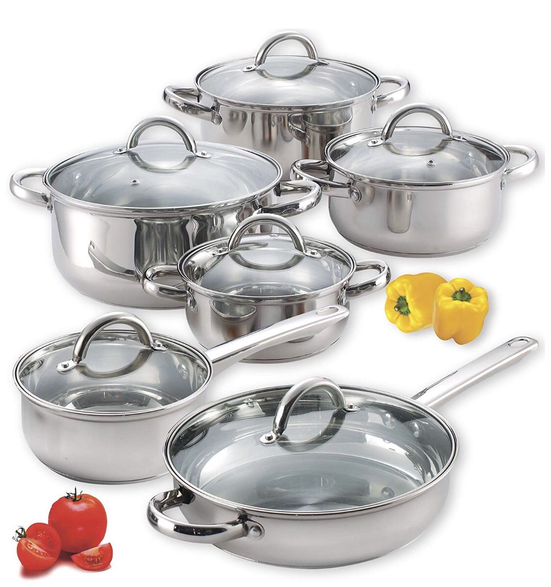 12-Piece Stainless Steel Cookware Set, Silver SHIP ONLY