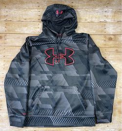 Under Armour Mens Large Storm Grey Hoodie Pullover Athletic Sweatshirt Logo