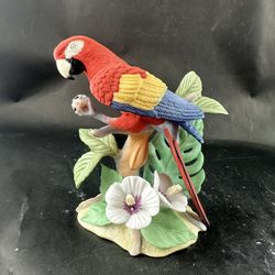 Lenox Scarlet Macaw 2003 Bird Fine Porcelain Tropical Parrot Hibiscus Sculpture 