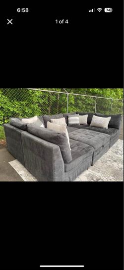 Large Grey Modular Sectional Sofa with Storage Ottomans