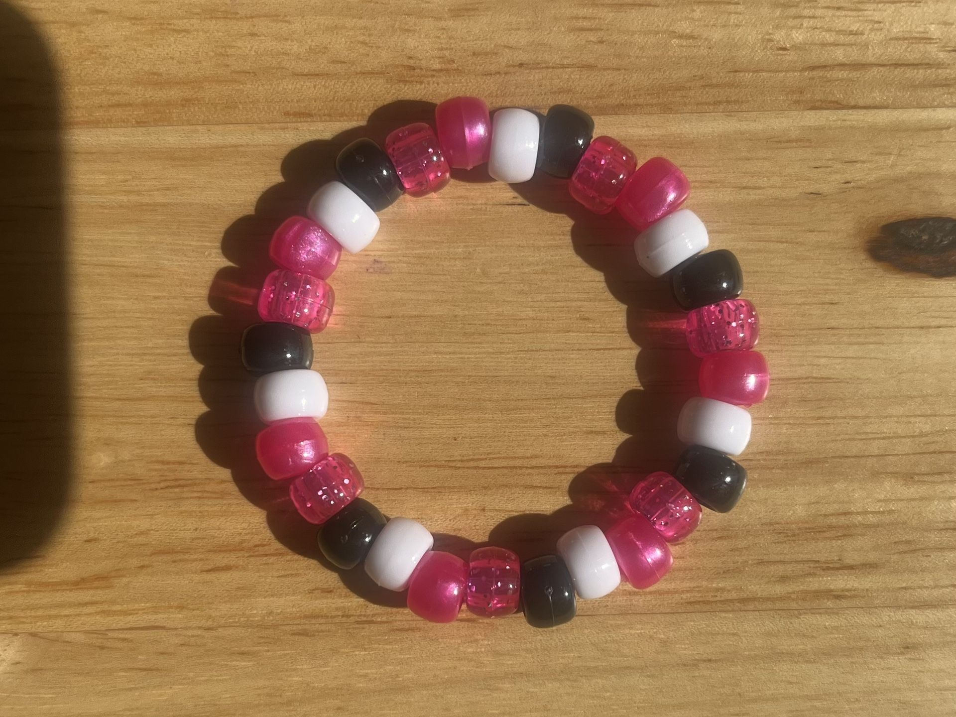 Handmade Pink And Black And What Beads Charm Bracelet 
