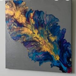 Acrylic Pour Painting on a 20x20 Canvas | Feather
