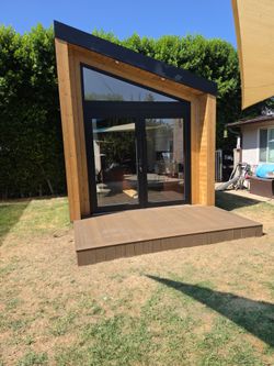 Modern Backyard Studio Shed with Deck trex