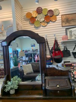 Dark Wood Dresser  Top Mirror with Drawer