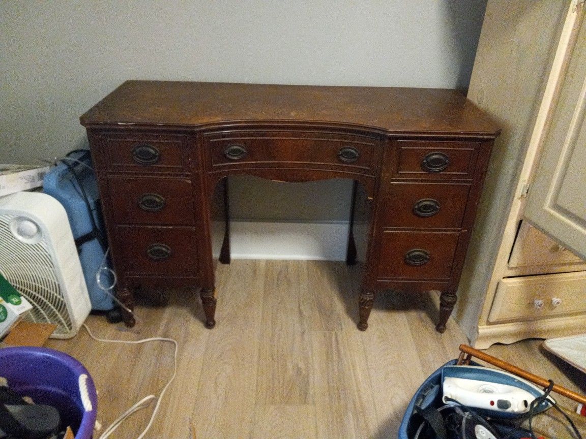 Kneehole Antique Desk.  All Fitted Wood.