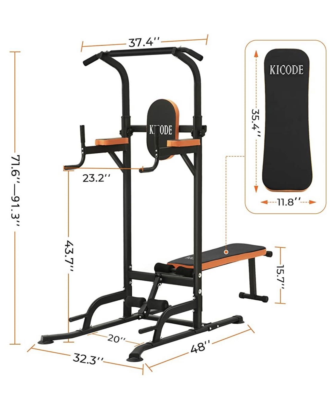 Kicode Power Tower with Bench Pull Up Bar Dip Station, Home Gym Exercise Tower Stand, Strength Training Multi-Function Fitness Equipment