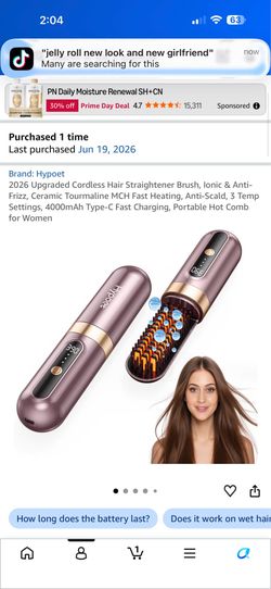 2026 Upgraded Cordless Hair Straightener Brush, lonic & Anti-Frizz, Ceramic Tourmaline MCH Fast Heating, Anti-Scald, 3 Temp Settings, 4000mAh Type-C F