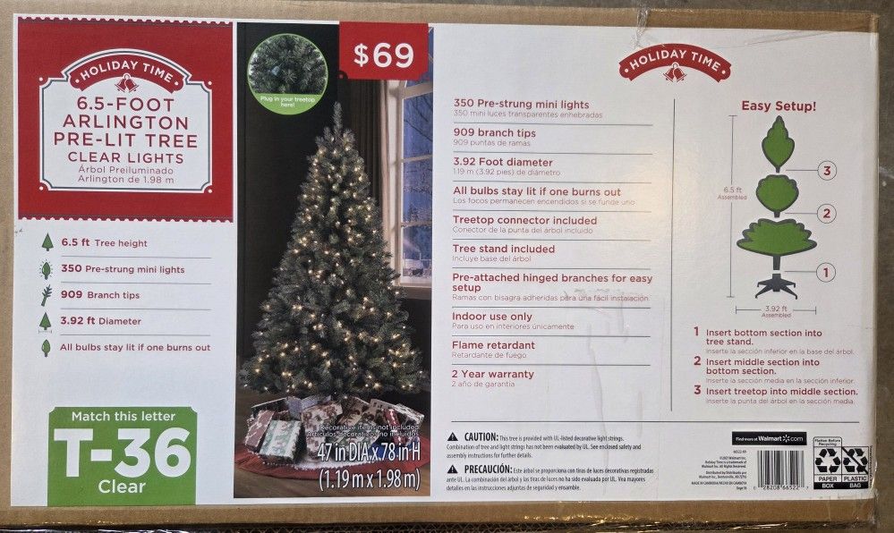 6.5 Foot Arlington Pre-Lit Artificial Christmas Tree with Clear Lights