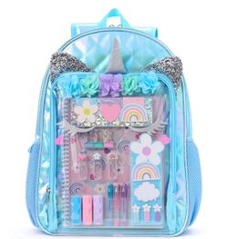 Girls Unicorn Backpack with Stationery Set