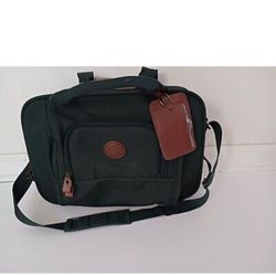 Samsonite Dark Hunter Green Fabric Tan Leather Carry On Luggage 