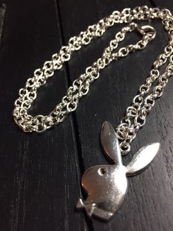 20” Shiny Silver Necklace with Antique Silver Playboy Bunny Pendant