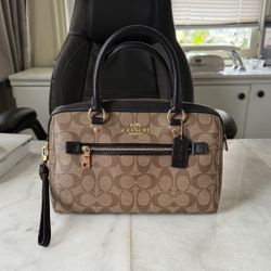 Authentic Coach Signature Canvas Satchel Handbag - Black/brown