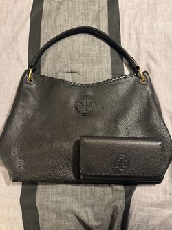 Tory Burch Marion Hobo Black Leather Handbag with Wallet