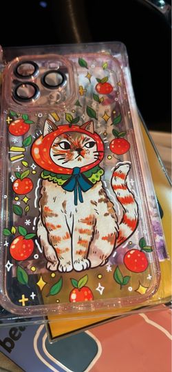 Clear iPhone Case with Cat and Fruit Print