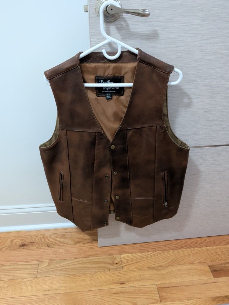 Leather Supreme Brown Vest For Men Size 42