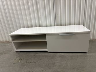 White Low TV Stand with Sliding Door