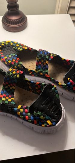 Rainbow Woven Slip-On Sandals