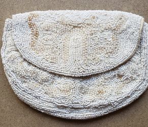 Antique Ivory & Cream Colored Seed Bead Clutch Purse ~ Made In Belgium