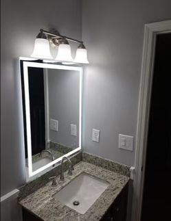 32 in. W x 40 in. H Rectangular Framed Wall Bathroom Vanity Mirror in White with LED Lights