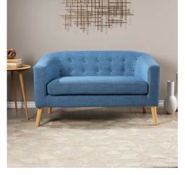 Mid-Century Modern Button Tuft Fabric Upholstered Loveseat W/ Tapered Legs