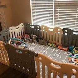 Baby Care Play Mat Funzone Play Pen - Extra Large Baby Play Yard - Play Pen for Baby - Safe with Double Locking (Grey, Full Set)