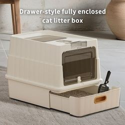 PVC Plastic Cat Litter Box with Removable Tray for Easy Clean Front Entry Top Exit New Condition 