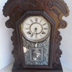 Beautiful Ornately Carved Antique Ansonia Mantle Clock w/ Key & Provenance