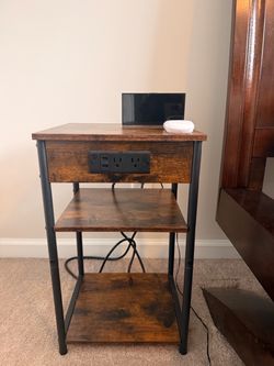 Industrial Nightstand with Built-In Power Outlets