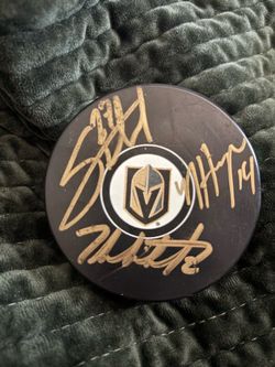 Vegas Golden Knights multi-signed puck – Whitecloud/Hague/Theodore