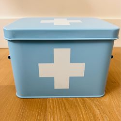 First Aid Medicine Box Supplies Kit Organizer - 6” H Sky blue Metal