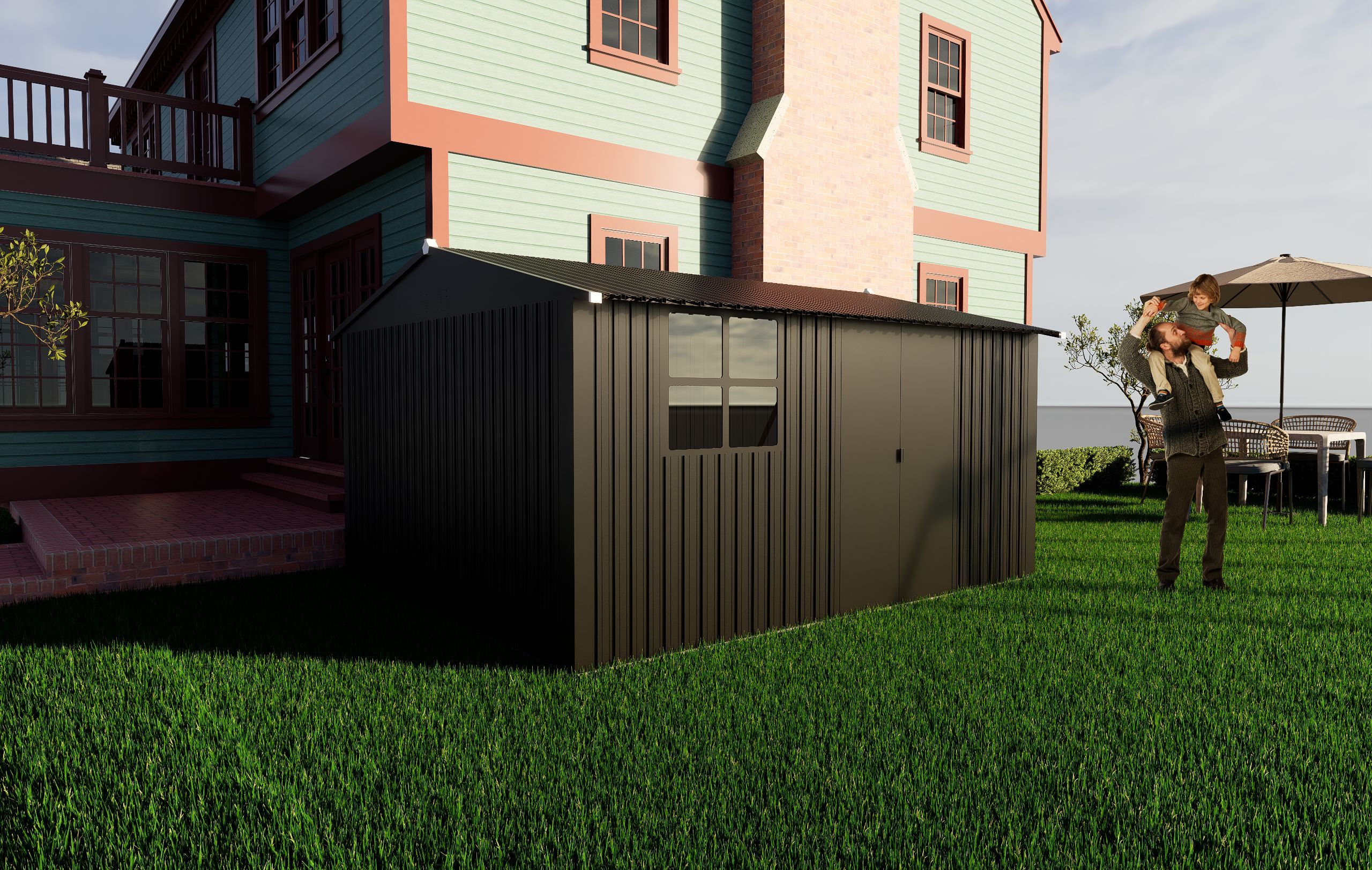 Metal garden sheds 10ftx12ft outdoor storage sheds black with window with sliding door