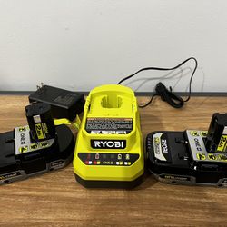 HP RYOBI ONE+ 18V Lithium-Ion 2.0 Ah HP High Per Battery 2-Pack & Charger
