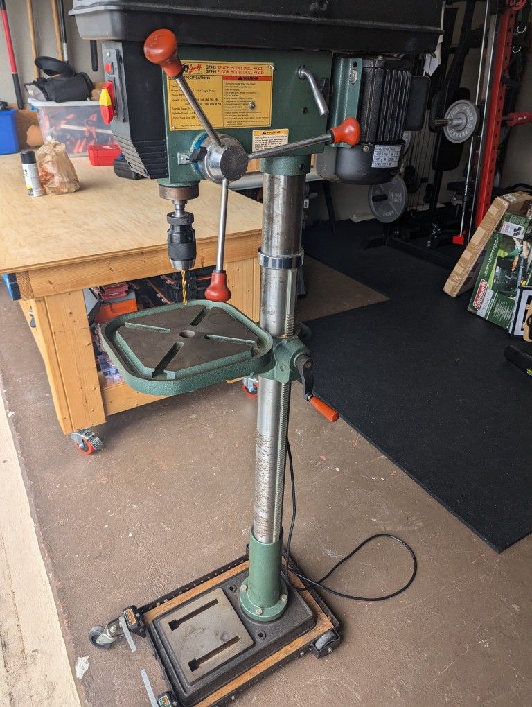 Grizzly G7944 drill press with a mobile base