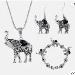 Retro Turquoise Lucky Elephant Jewelry Set 
