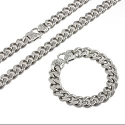 S. Steel Cuban Curb Necklace/Bracelet (24in/8in)